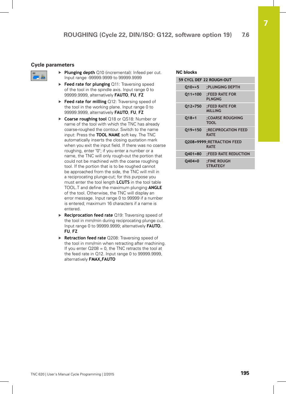 Cycle parameters | HEIDENHAIN TNC 620 (81760x-02) Cycle programming User Manual | Page 195 / 490