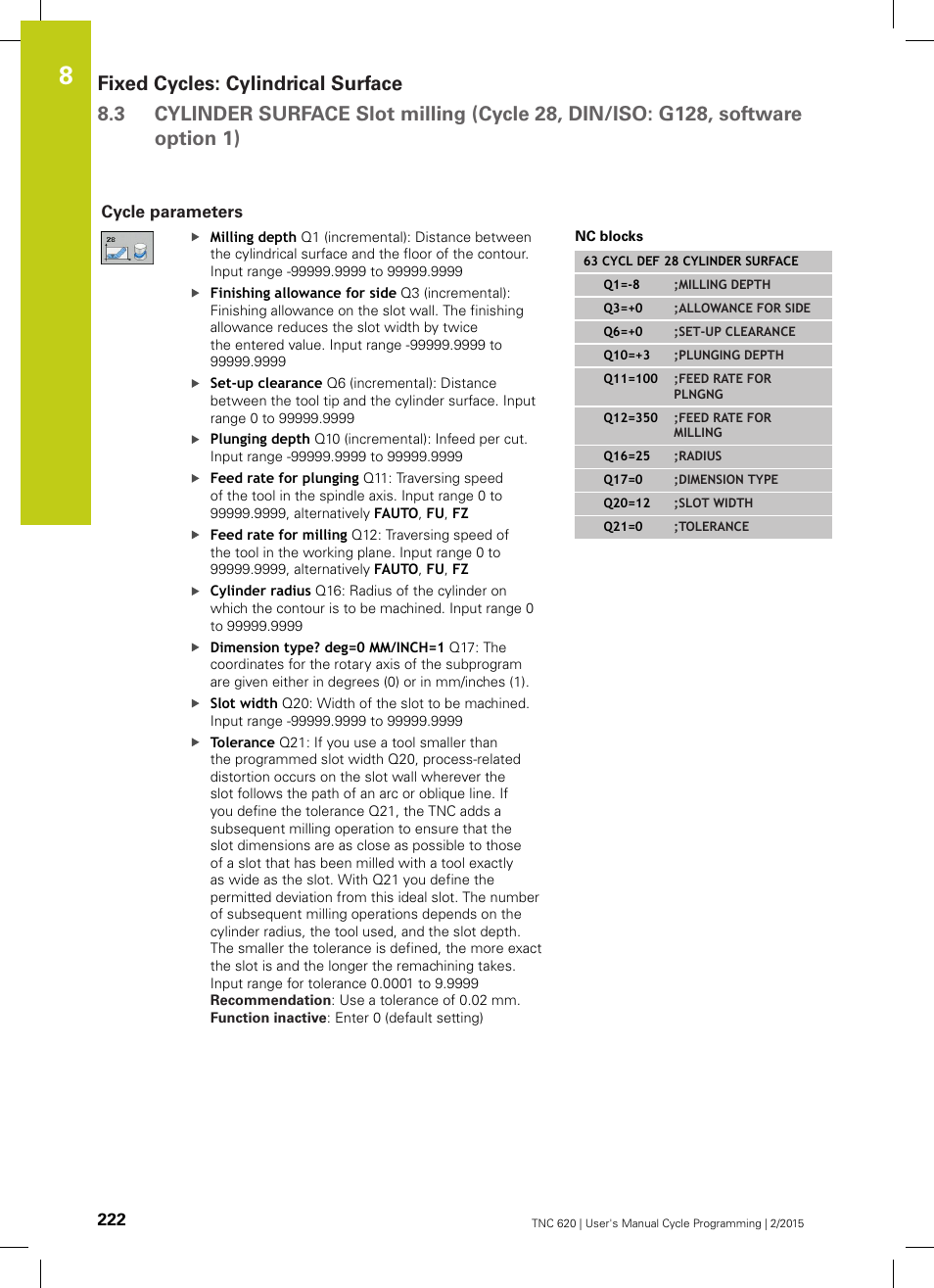 Cycle parameters | HEIDENHAIN TNC 620 (81760x-02) Cycle programming User Manual | Page 222 / 490