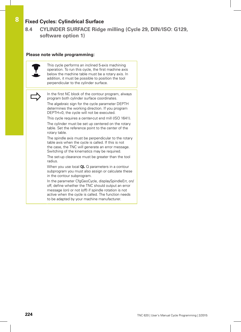 Please note while programming | HEIDENHAIN TNC 620 (81760x-02) Cycle programming User Manual | Page 224 / 490