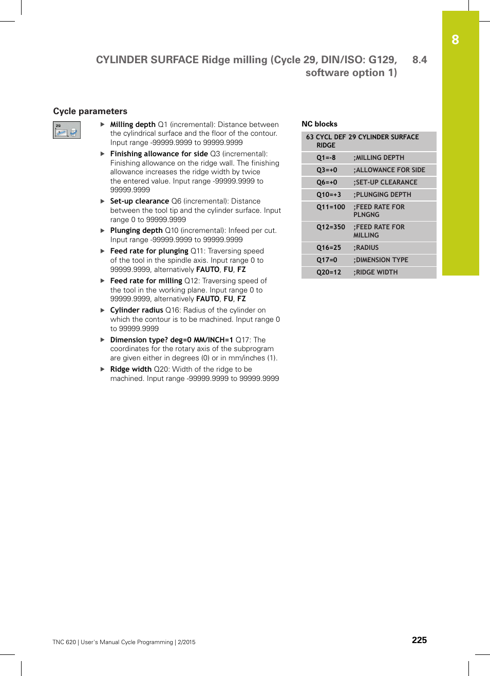 Cycle parameters | HEIDENHAIN TNC 620 (81760x-02) Cycle programming User Manual | Page 225 / 490
