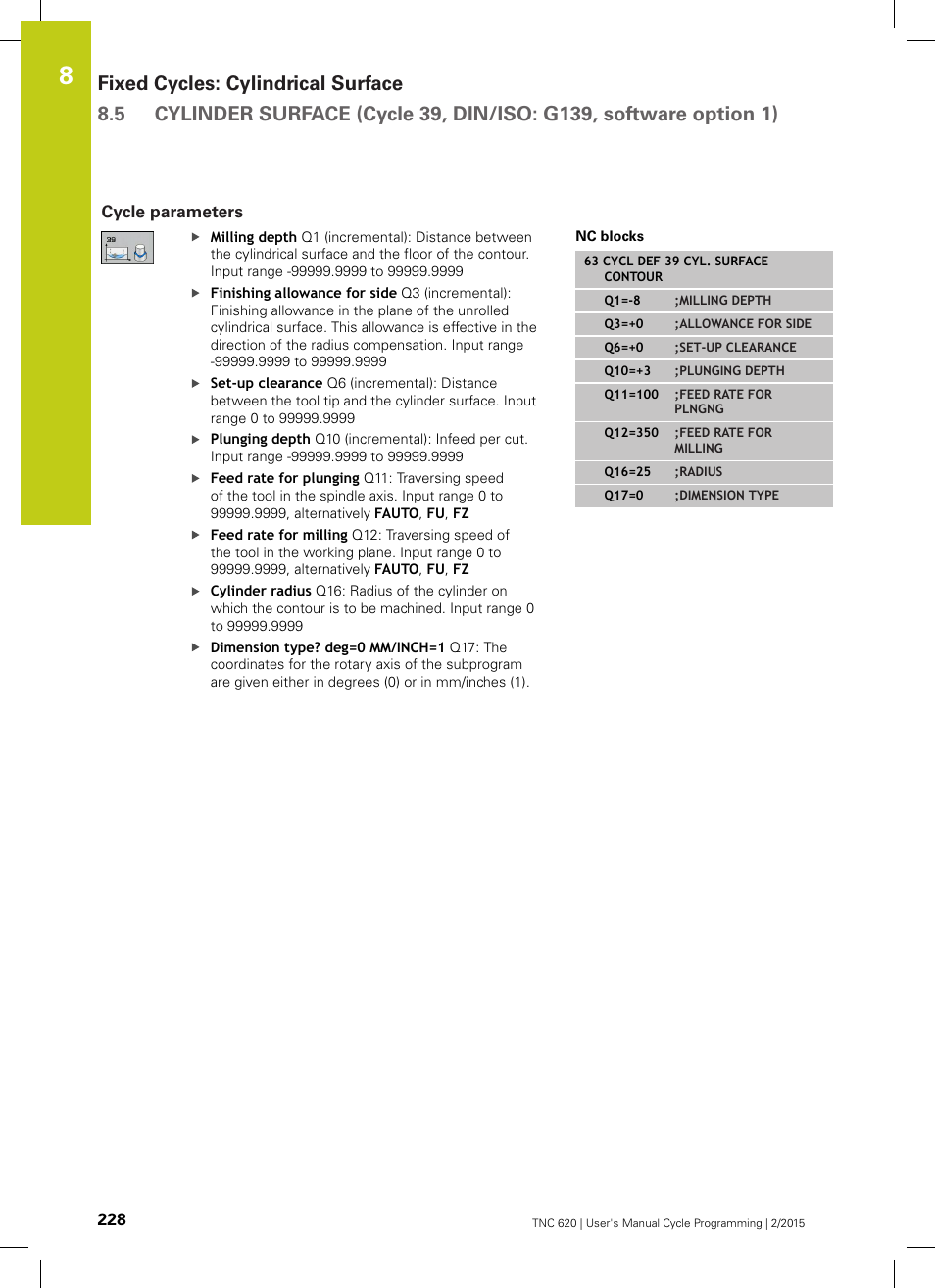 Cycle parameters | HEIDENHAIN TNC 620 (81760x-02) Cycle programming User Manual | Page 228 / 490