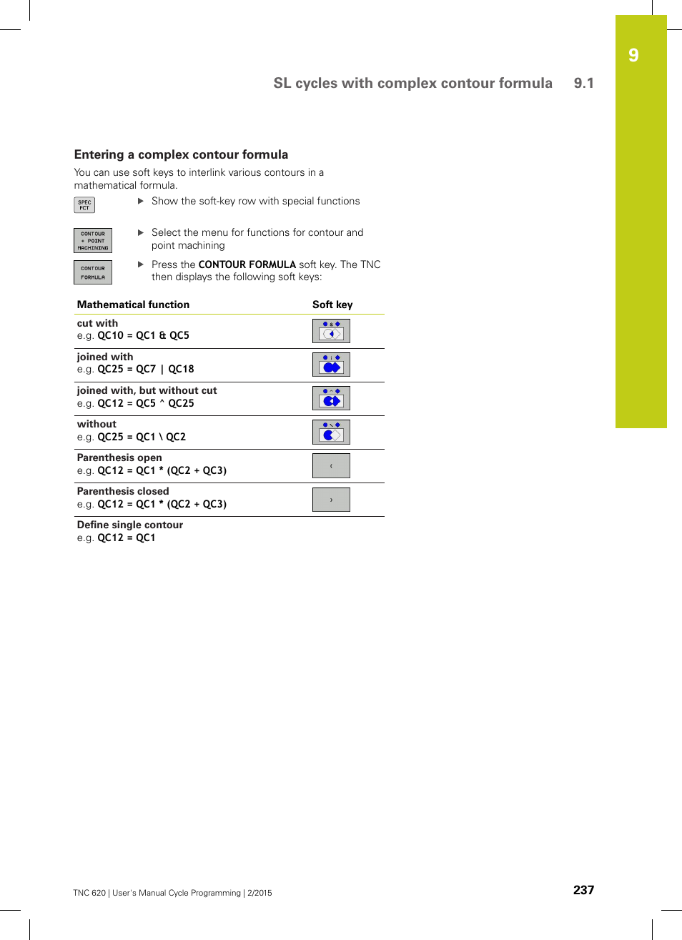 Entering a complex contour formula, Sl cycles with complex contour formula 9.1 | HEIDENHAIN TNC 620 (81760x-02) Cycle programming User Manual | Page 237 / 490