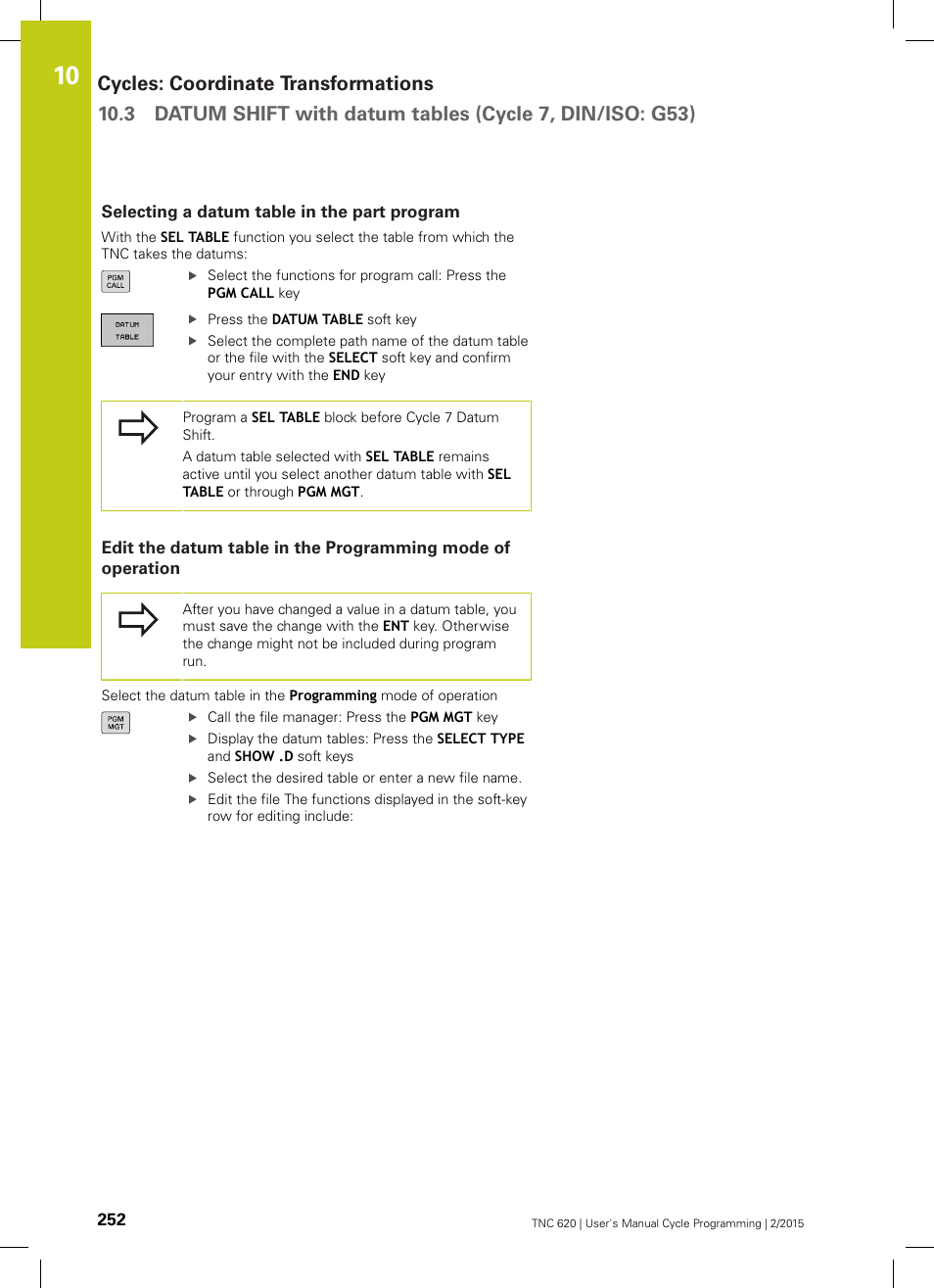 Selecting a datum table in the part program | HEIDENHAIN TNC 620 (81760x-02) Cycle programming User Manual | Page 252 / 490