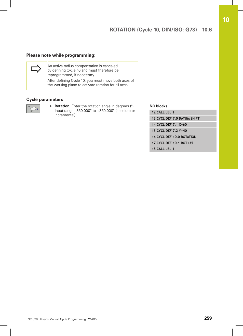 Please note while programming, Cycle parameters | HEIDENHAIN TNC 620 (81760x-02) Cycle programming User Manual | Page 259 / 490
