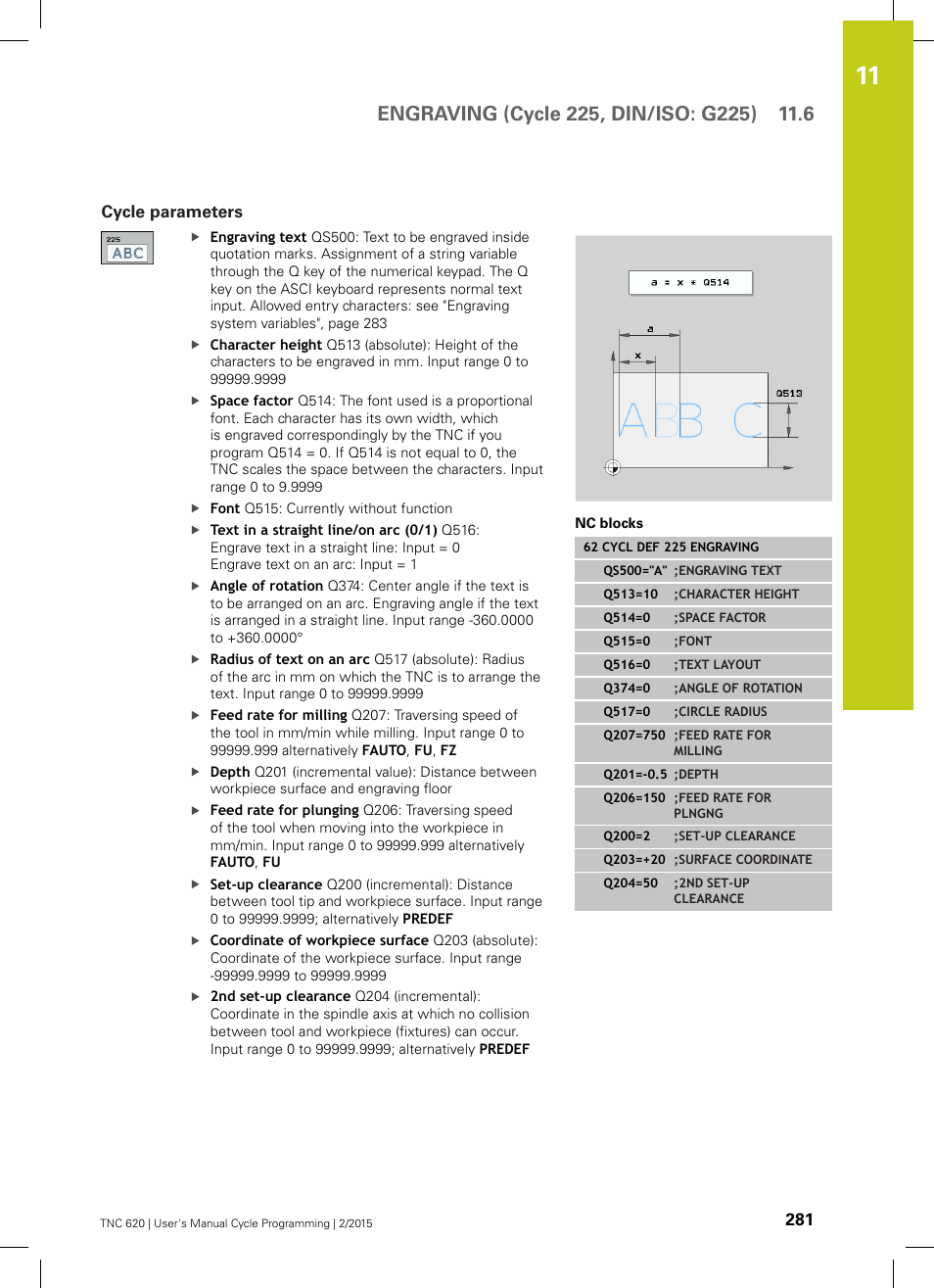 Cycle parameters | HEIDENHAIN TNC 620 (81760x-02) Cycle programming User Manual | Page 281 / 490