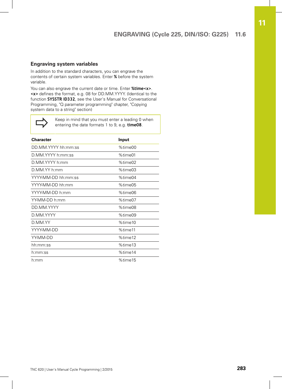 Engraving system variables | HEIDENHAIN TNC 620 (81760x-02) Cycle programming User Manual | Page 283 / 490