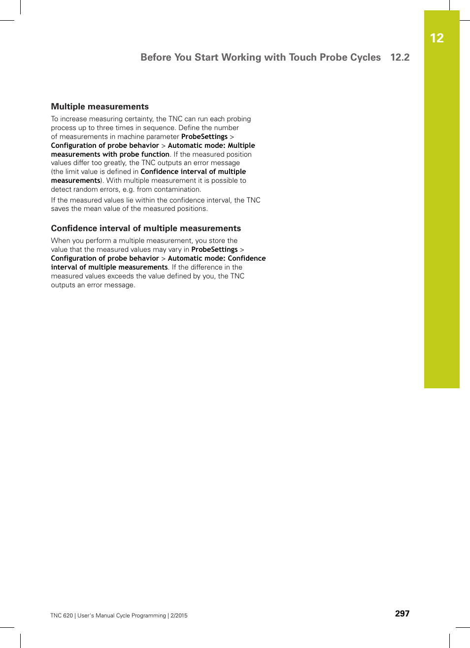 Multiple measurements, Confidence interval of multiple measurements | HEIDENHAIN TNC 620 (81760x-02) Cycle programming User Manual | Page 297 / 490