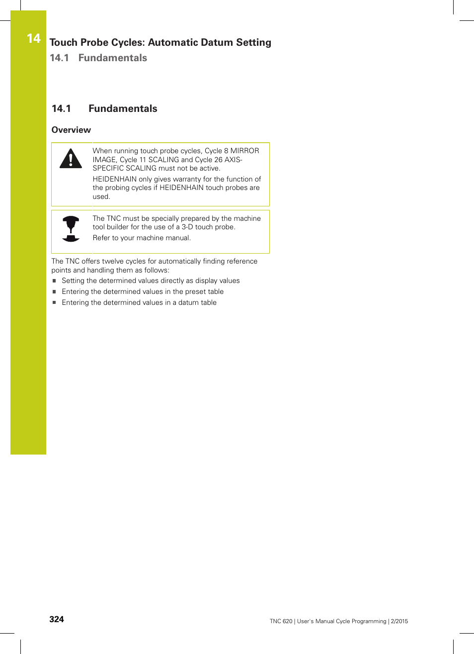 1 fundamentals, Overview, Fundamentals | HEIDENHAIN TNC 620 (81760x-02) Cycle programming User Manual | Page 324 / 490