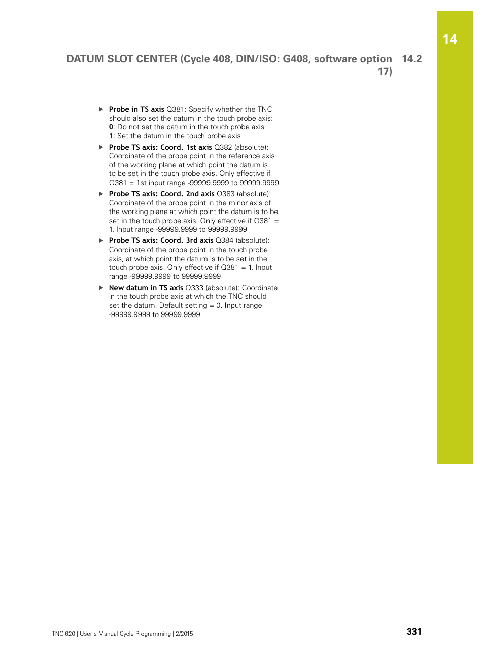 HEIDENHAIN TNC 620 (81760x-02) Cycle programming User Manual | Page 331 / 490