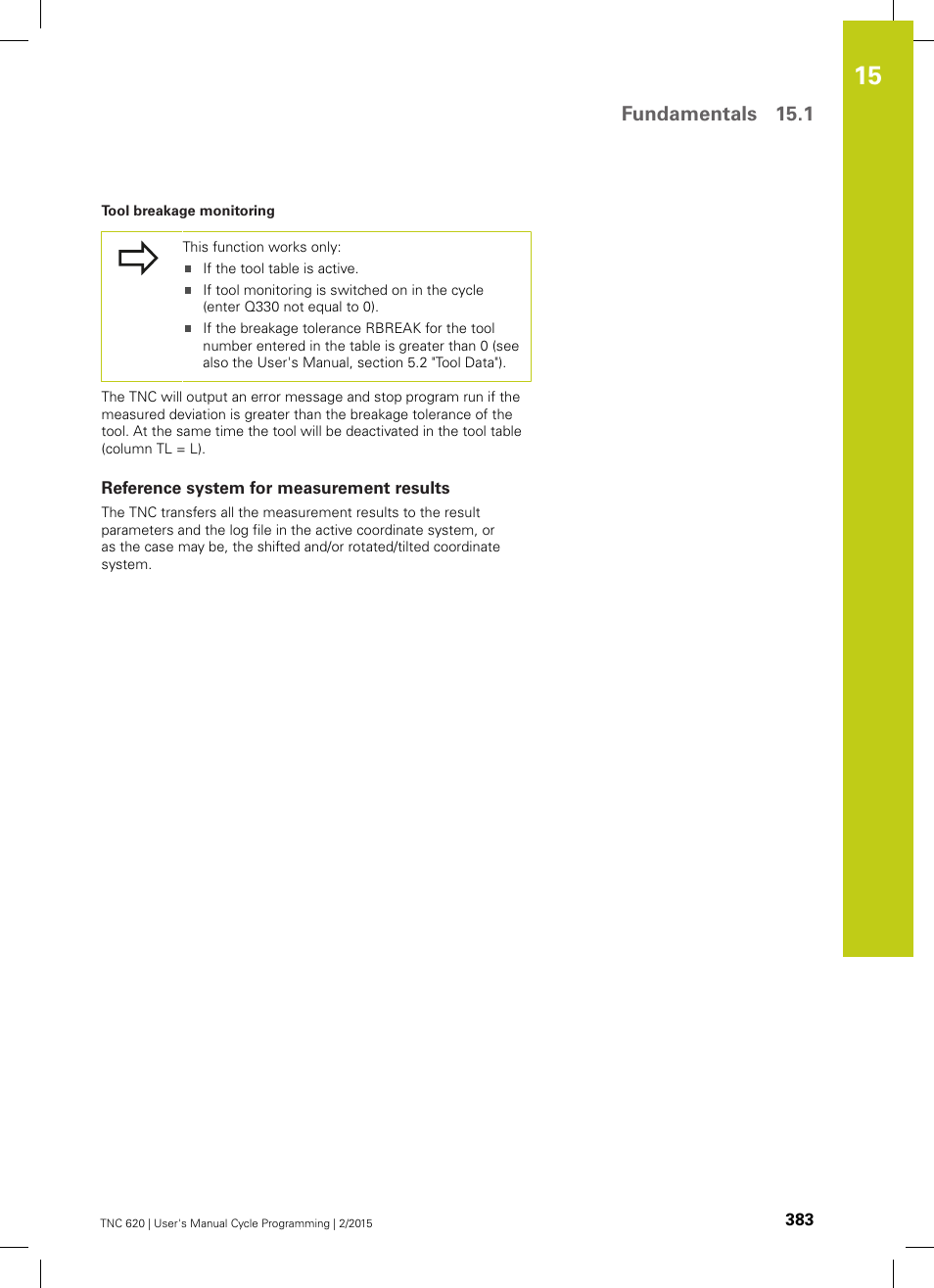 Reference system for measurement results, Fundamentals 15.1 | HEIDENHAIN TNC 620 (81760x-02) Cycle programming User Manual | Page 383 / 490