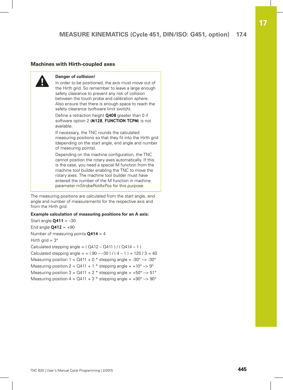 Machines with hirth-coupled axes | HEIDENHAIN TNC 620 (81760x-02) Cycle programming User Manual | Page 445 / 490
