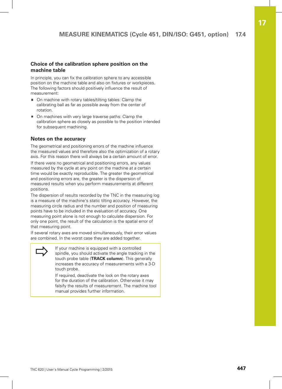 Notes on the accuracy | HEIDENHAIN TNC 620 (81760x-02) Cycle programming User Manual | Page 447 / 490