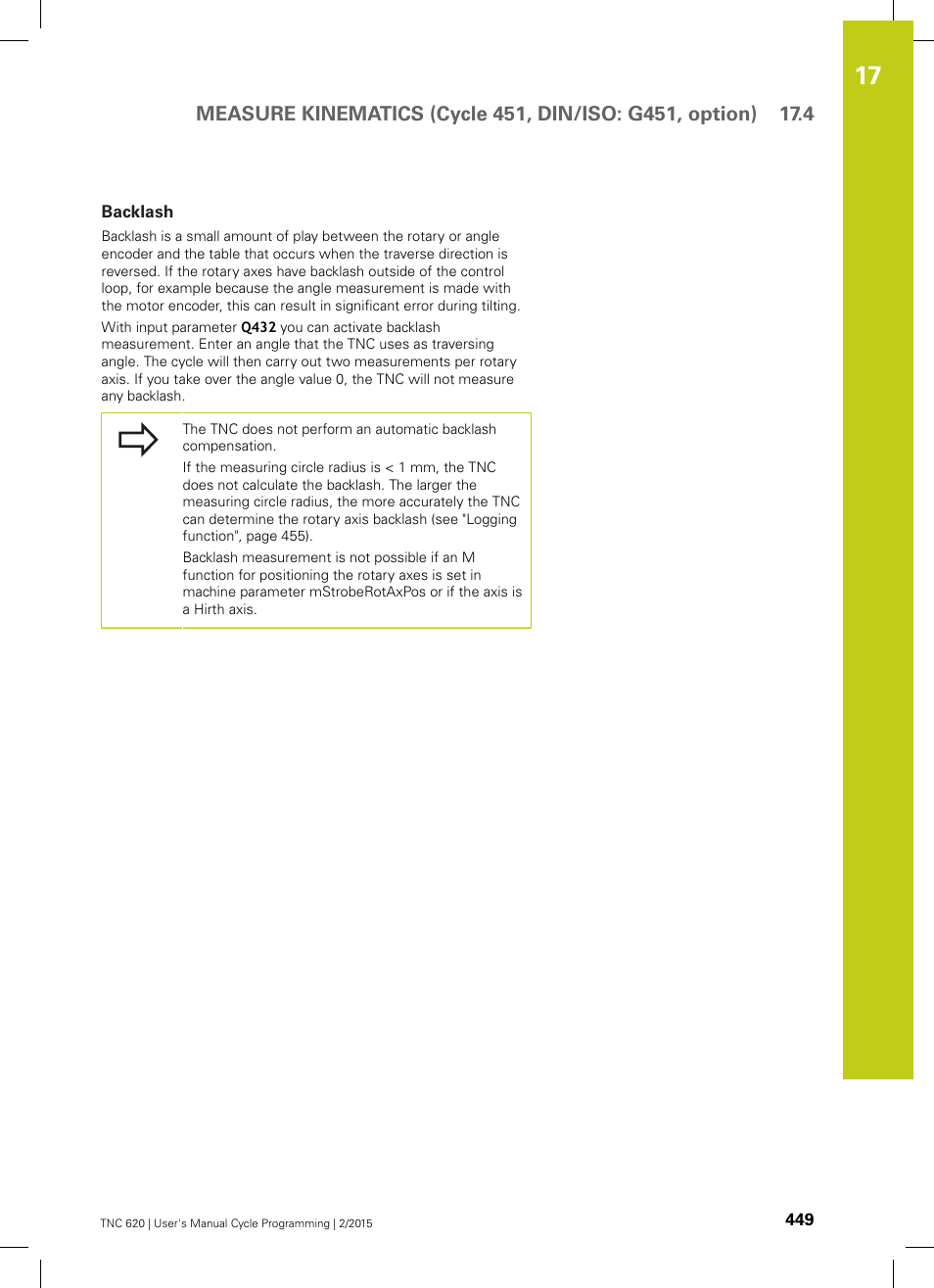 Backlash | HEIDENHAIN TNC 620 (81760x-02) Cycle programming User Manual | Page 449 / 490