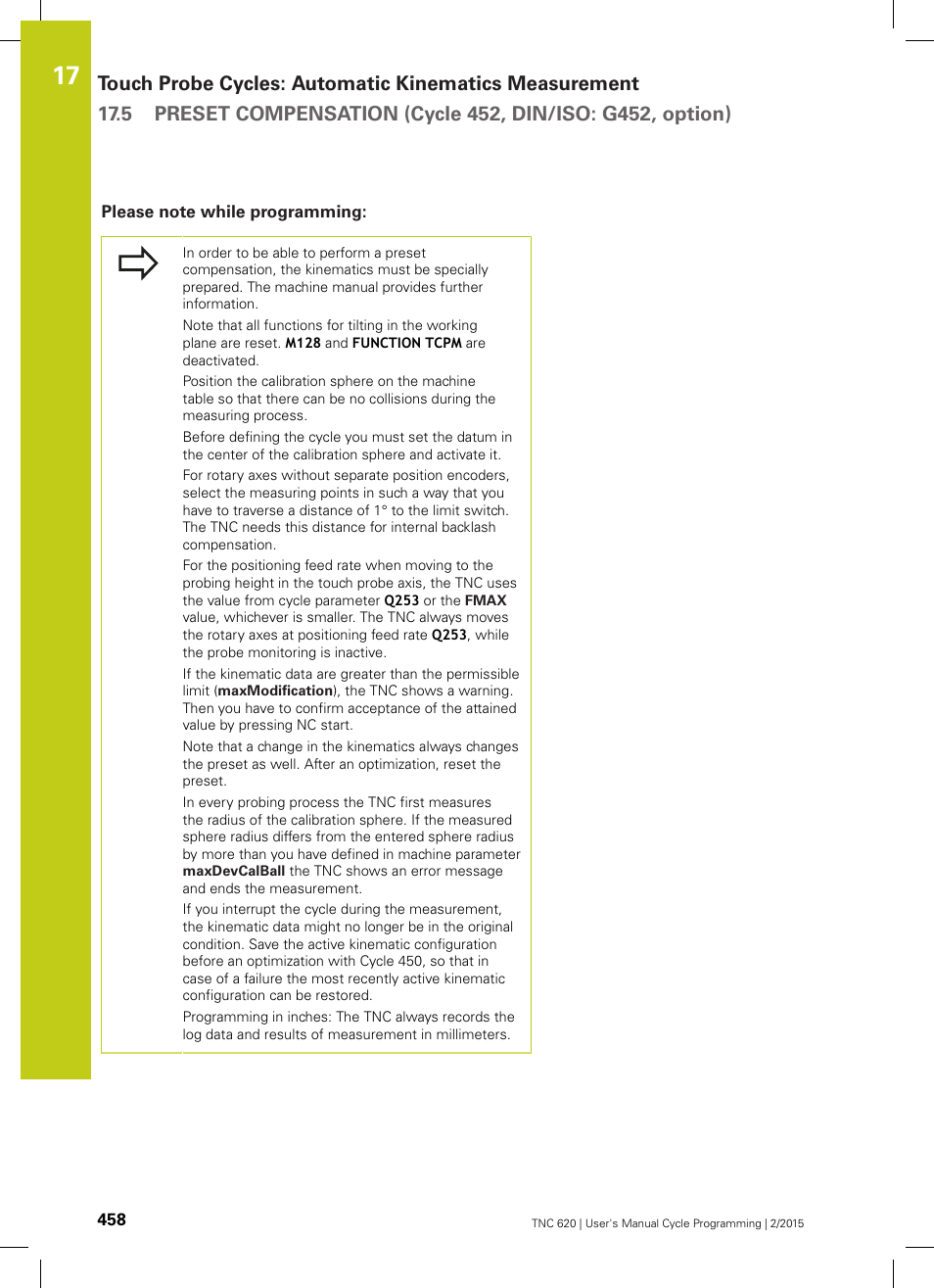 Please note while programming | HEIDENHAIN TNC 620 (81760x-02) Cycle programming User Manual | Page 458 / 490