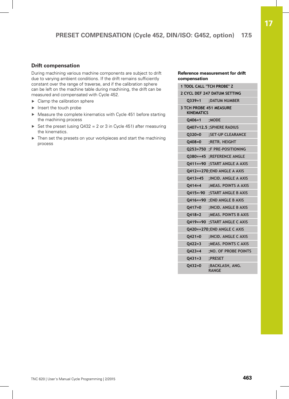 Drift compensation | HEIDENHAIN TNC 620 (81760x-02) Cycle programming User Manual | Page 463 / 490