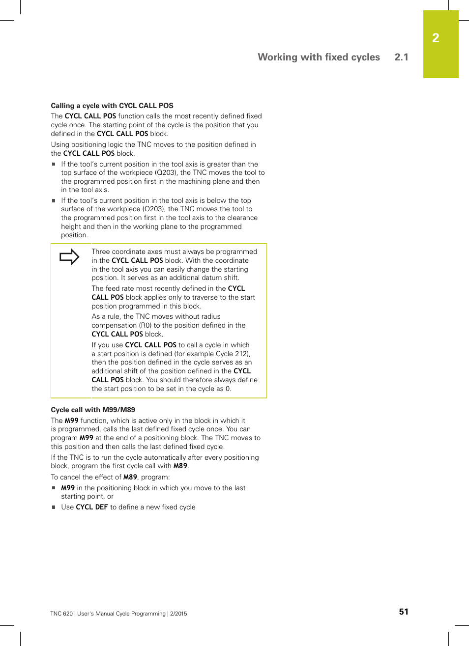 Working with fixed cycles 2.1 | HEIDENHAIN TNC 620 (81760x-02) Cycle programming User Manual | Page 51 / 490