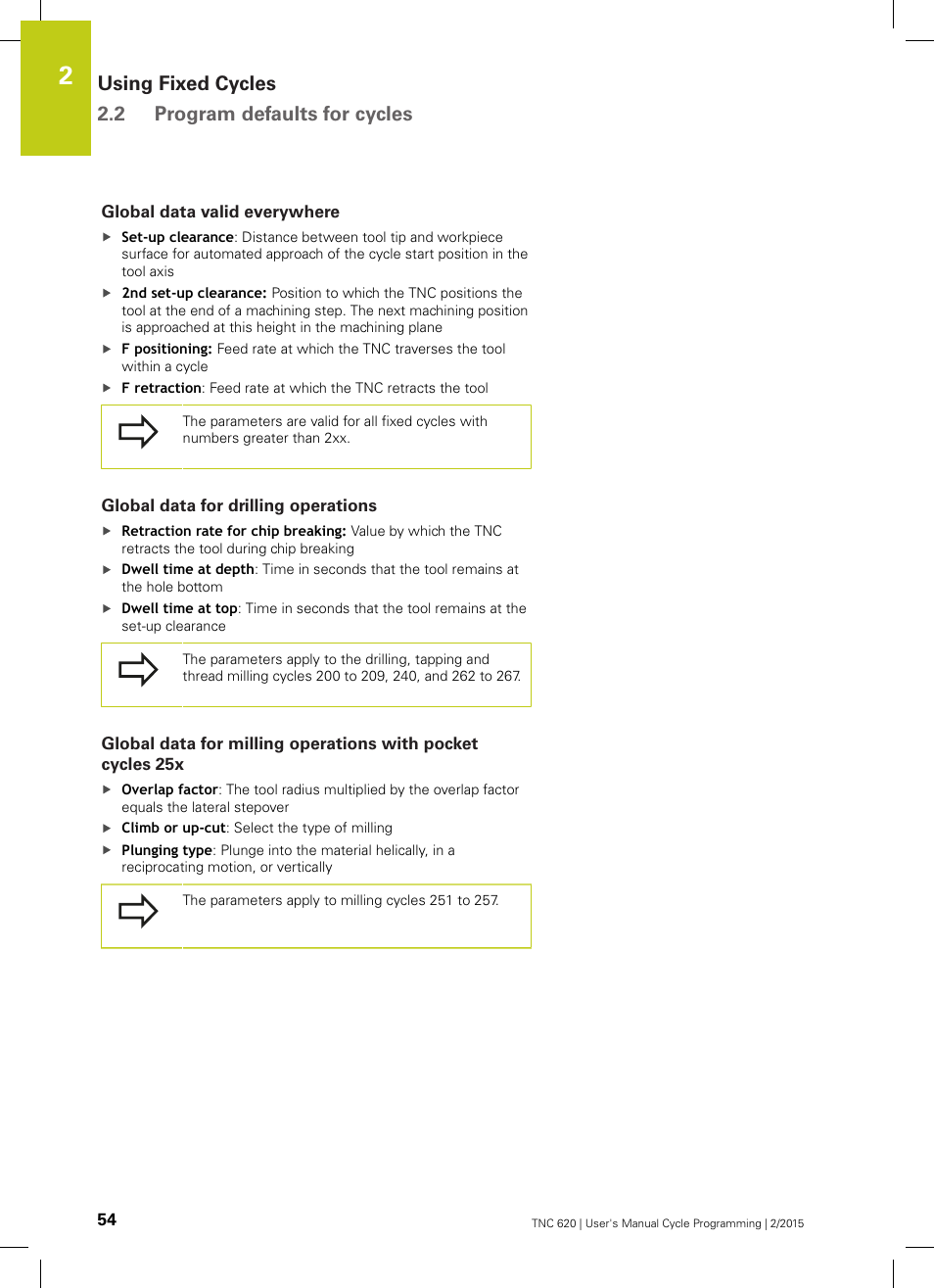 Global data valid everywhere, Global data for drilling operations | HEIDENHAIN TNC 620 (81760x-02) Cycle programming User Manual | Page 54 / 490