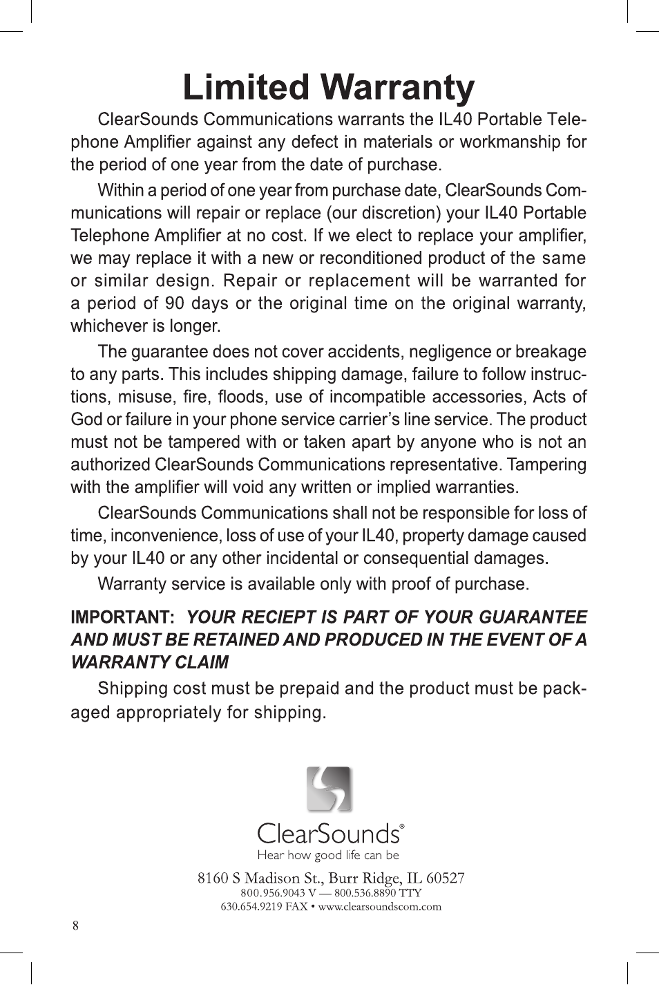 ClearSounds IL40 User Manual | Page 8 / 28
