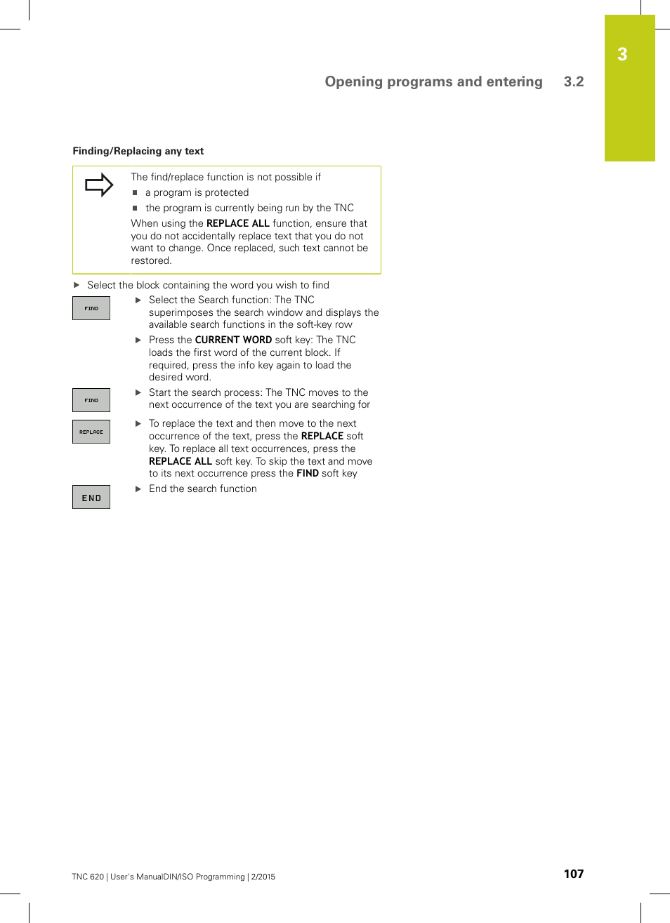 Opening programs and entering 3.2 | HEIDENHAIN TNC 620 (81760x-02) ISO programming User Manual | Page 107 / 629