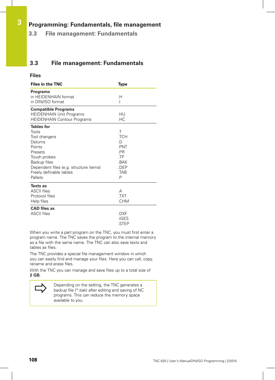 3 file management: fundamentals, Files, File management: fundamentals | HEIDENHAIN TNC 620 (81760x-02) ISO programming User Manual | Page 108 / 629