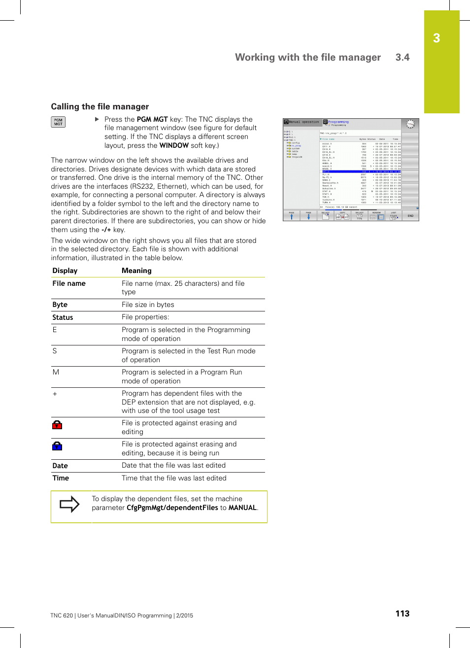 Calling the file manager, Working with the file manager 3.4 | HEIDENHAIN TNC 620 (81760x-02) ISO programming User Manual | Page 113 / 629
