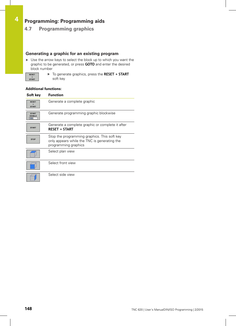 Generating a graphic for an existing program | HEIDENHAIN TNC 620 (81760x-02) ISO programming User Manual | Page 148 / 629