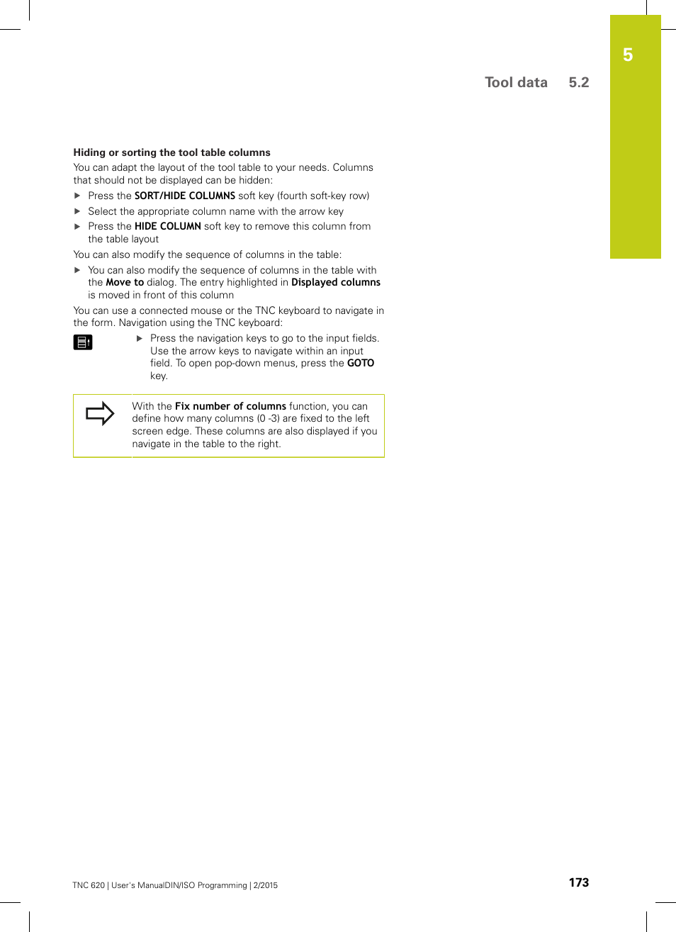 Tool data 5.2 | HEIDENHAIN TNC 620 (81760x-02) ISO programming User Manual | Page 173 / 629