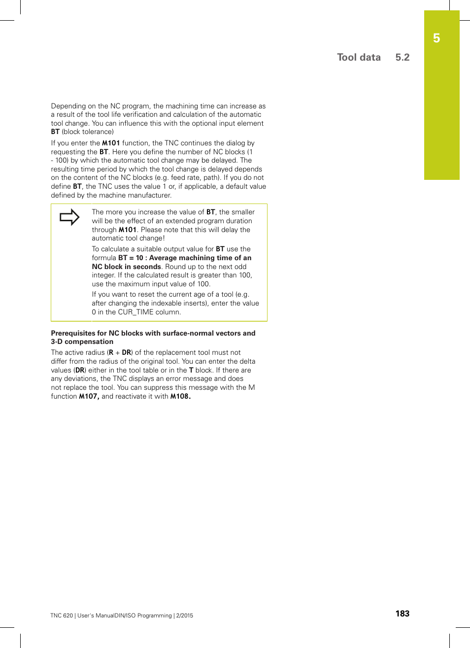 Tool data 5.2 | HEIDENHAIN TNC 620 (81760x-02) ISO programming User Manual | Page 183 / 629