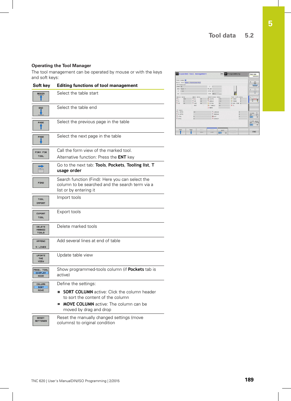 Tool data 5.2 | HEIDENHAIN TNC 620 (81760x-02) ISO programming User Manual | Page 189 / 629