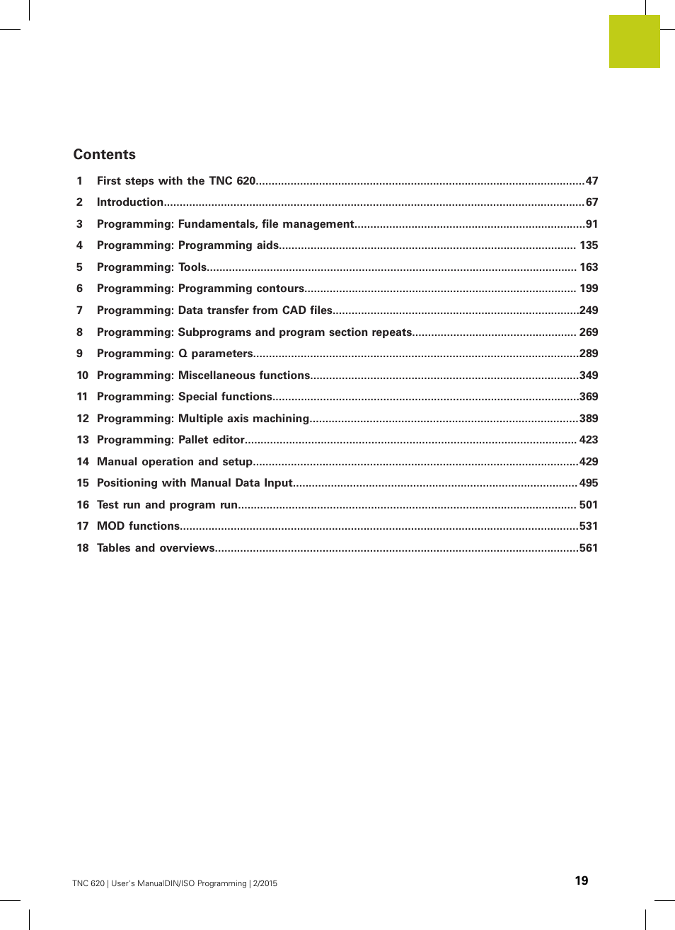 HEIDENHAIN TNC 620 (81760x-02) ISO programming User Manual | Page 19 / 629