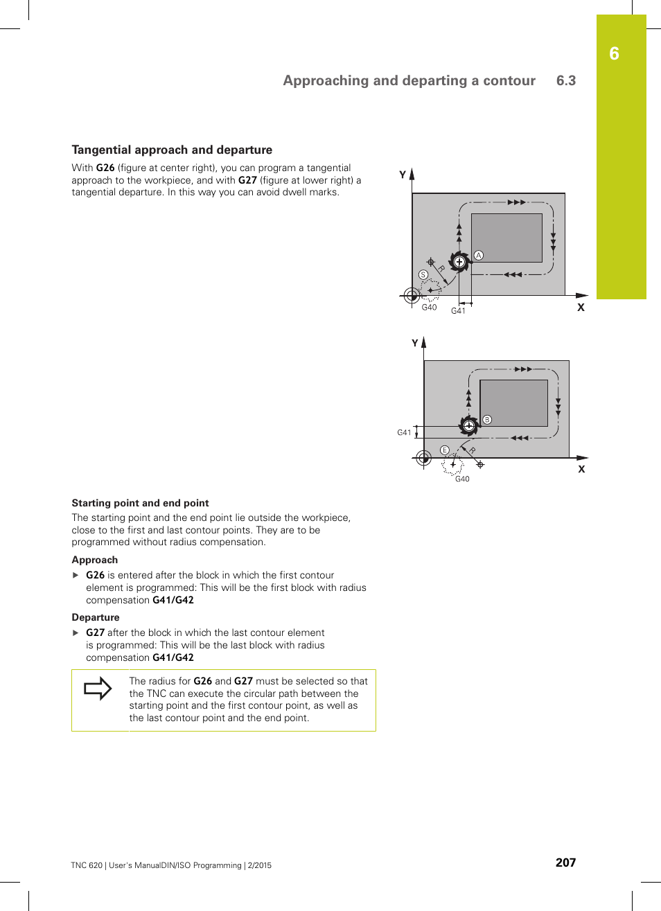 Tangential approach and departure, Approaching and departing a contour 6.3 | HEIDENHAIN TNC 620 (81760x-02) ISO programming User Manual | Page 207 / 629