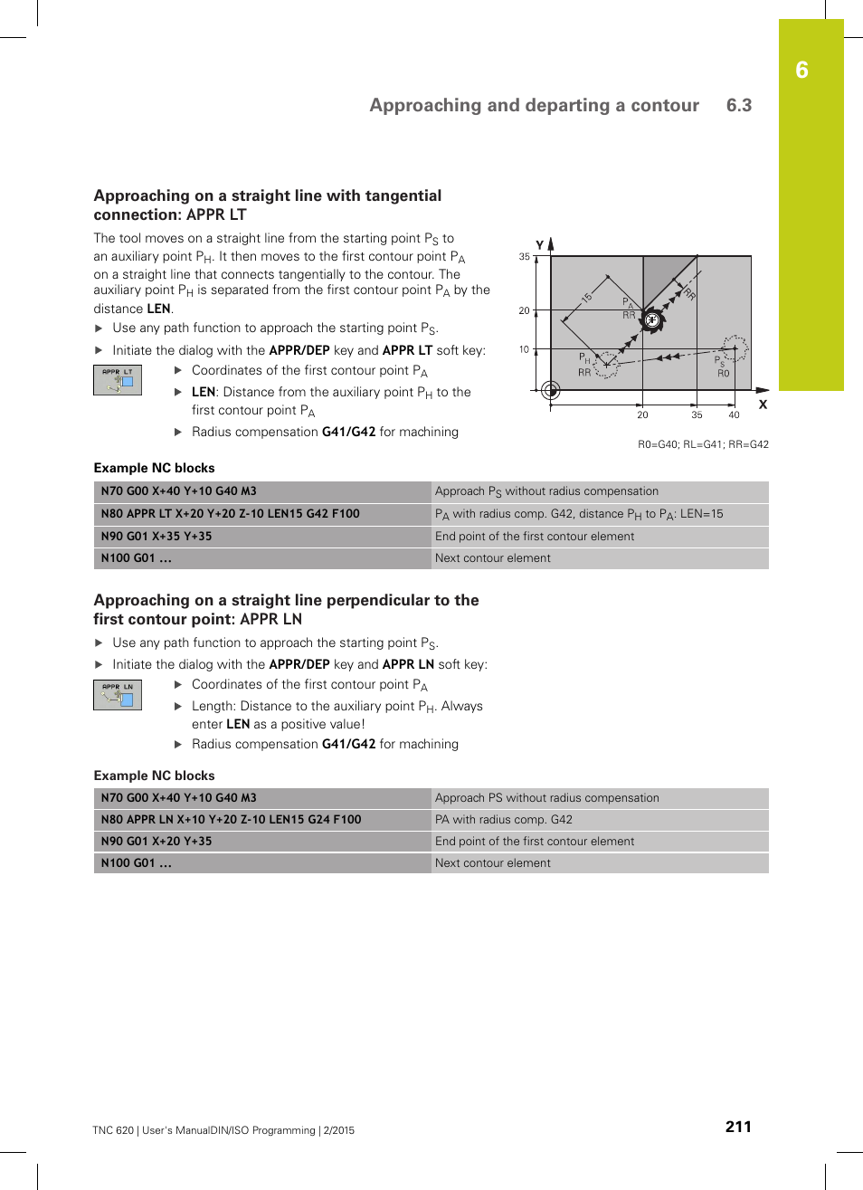 Approaching and departing a contour 6.3 | HEIDENHAIN TNC 620 (81760x-02) ISO programming User Manual | Page 211 / 629