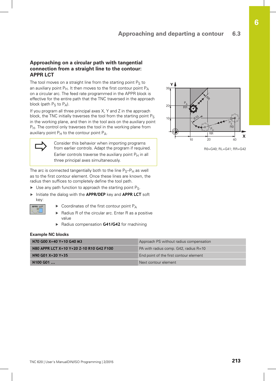 Approaching and departing a contour 6.3 | HEIDENHAIN TNC 620 (81760x-02) ISO programming User Manual | Page 213 / 629