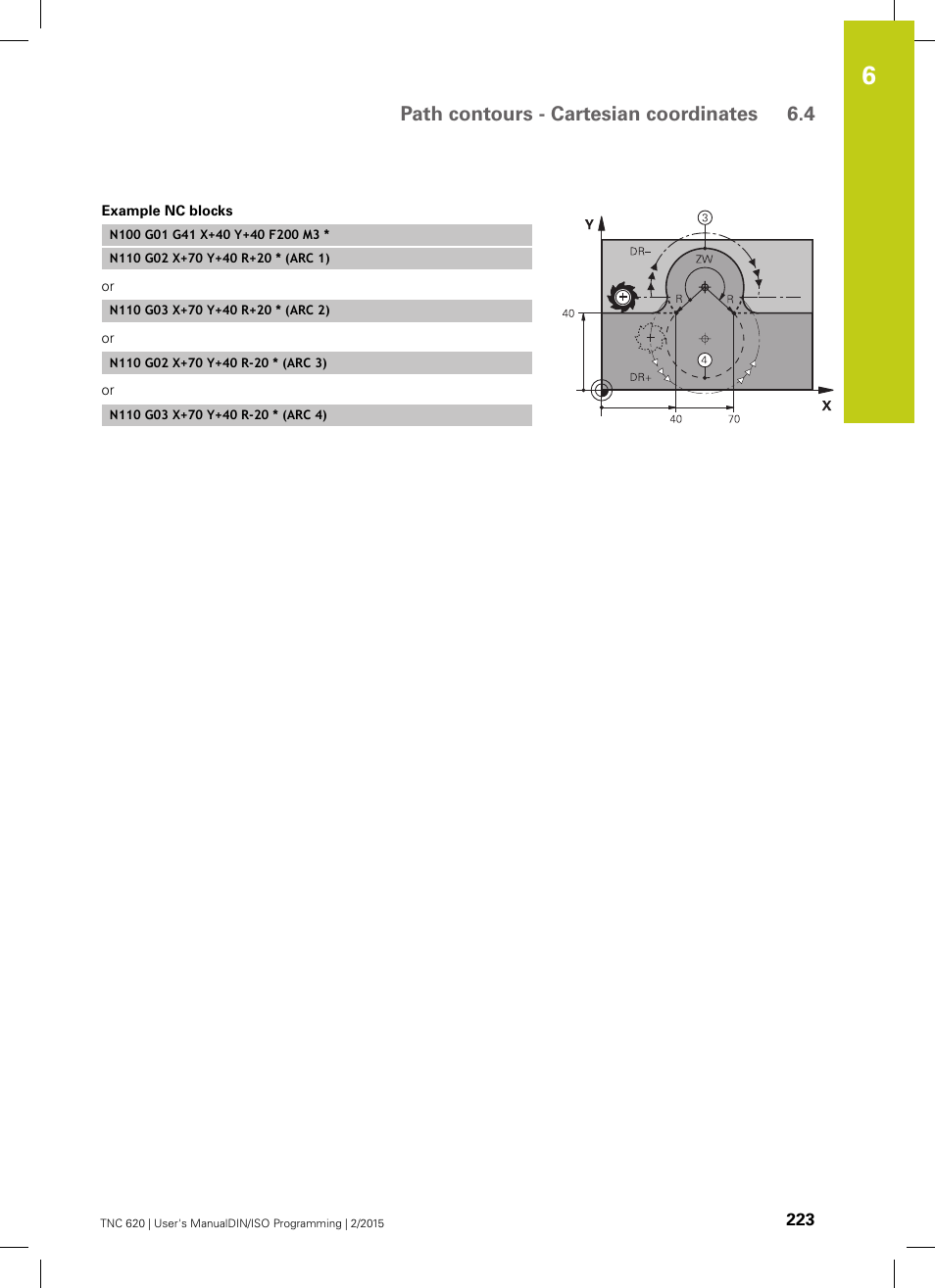 Path contours - cartesian coordinates 6.4 | HEIDENHAIN TNC 620 (81760x-02) ISO programming User Manual | Page 223 / 629