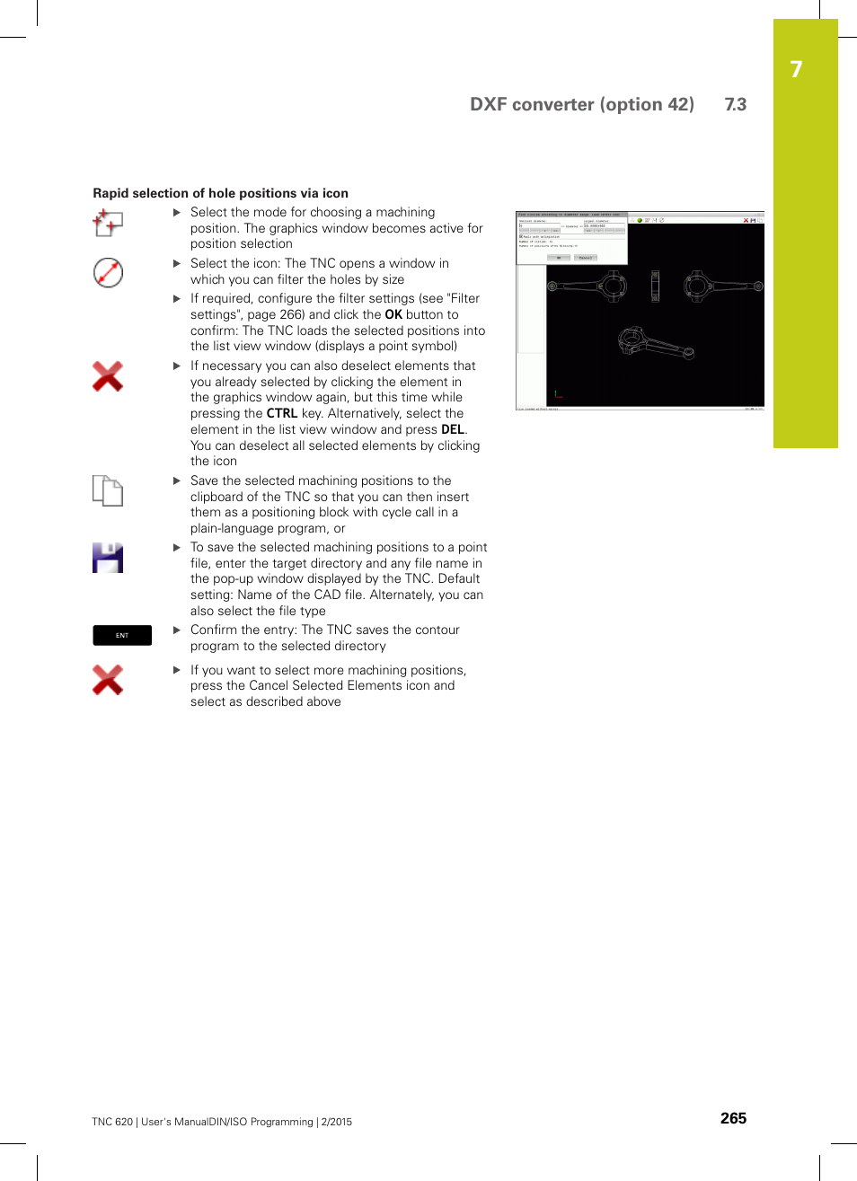 Dxf converter (option 42) 7.3 | HEIDENHAIN TNC 620 (81760x-02) ISO programming User Manual | Page 265 / 629