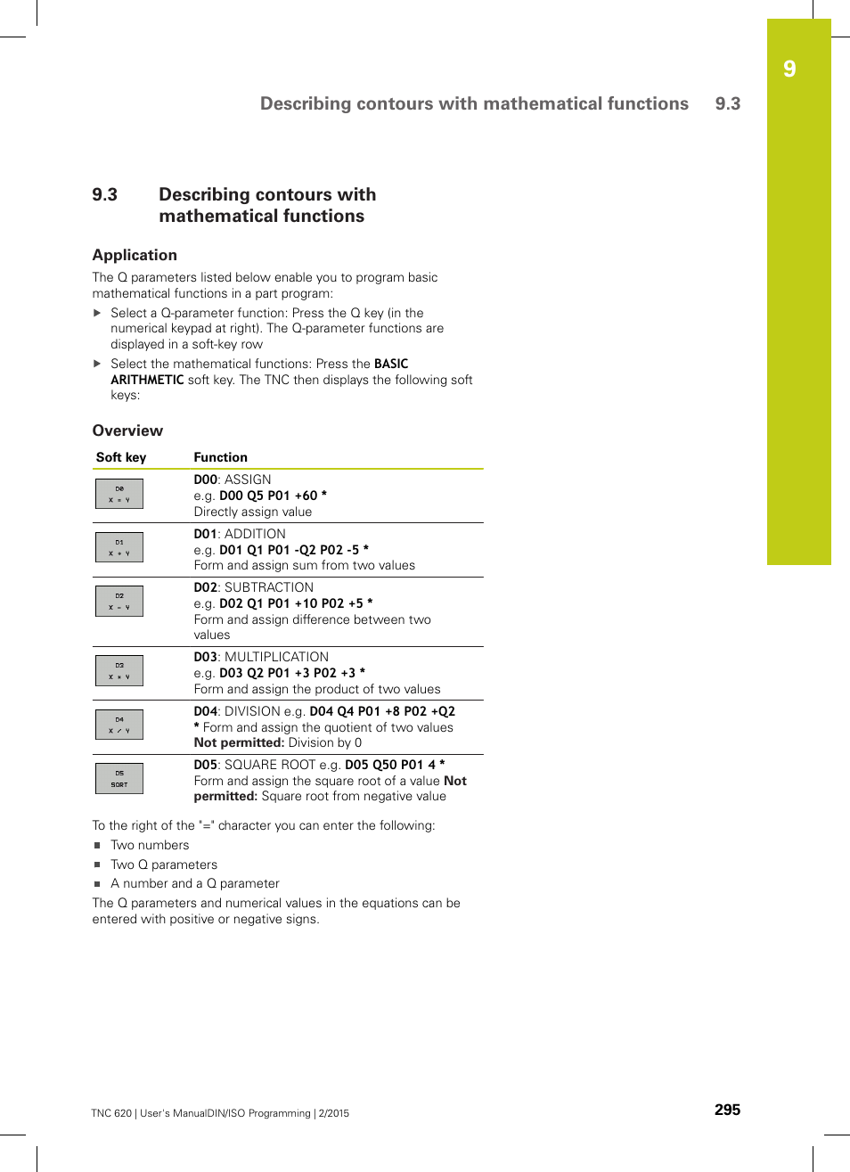 3 describing contours with mathematical functions, Application, Overview | Describing contours with mathematical functions | HEIDENHAIN TNC 620 (81760x-02) ISO programming User Manual | Page 295 / 629