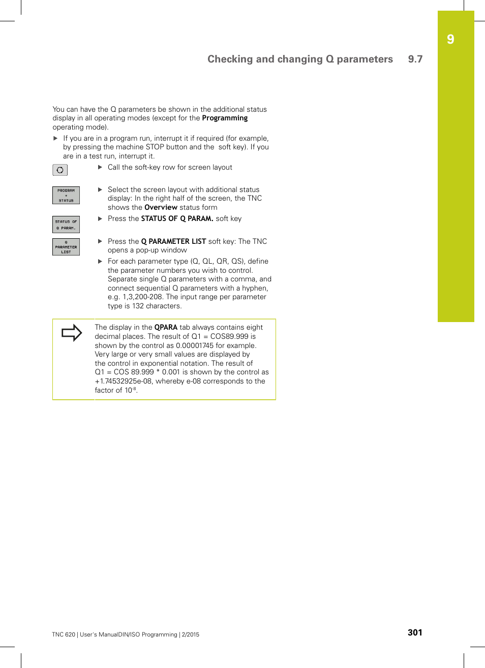 Checking and changing q parameters 9.7 | HEIDENHAIN TNC 620 (81760x-02) ISO programming User Manual | Page 301 / 629