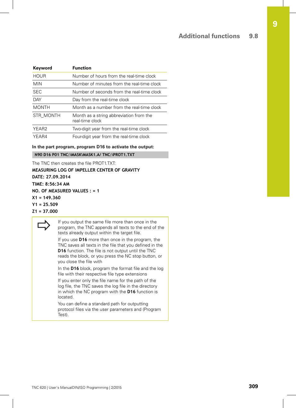 Additional functions 9.8 | HEIDENHAIN TNC 620 (81760x-02) ISO programming User Manual | Page 309 / 629