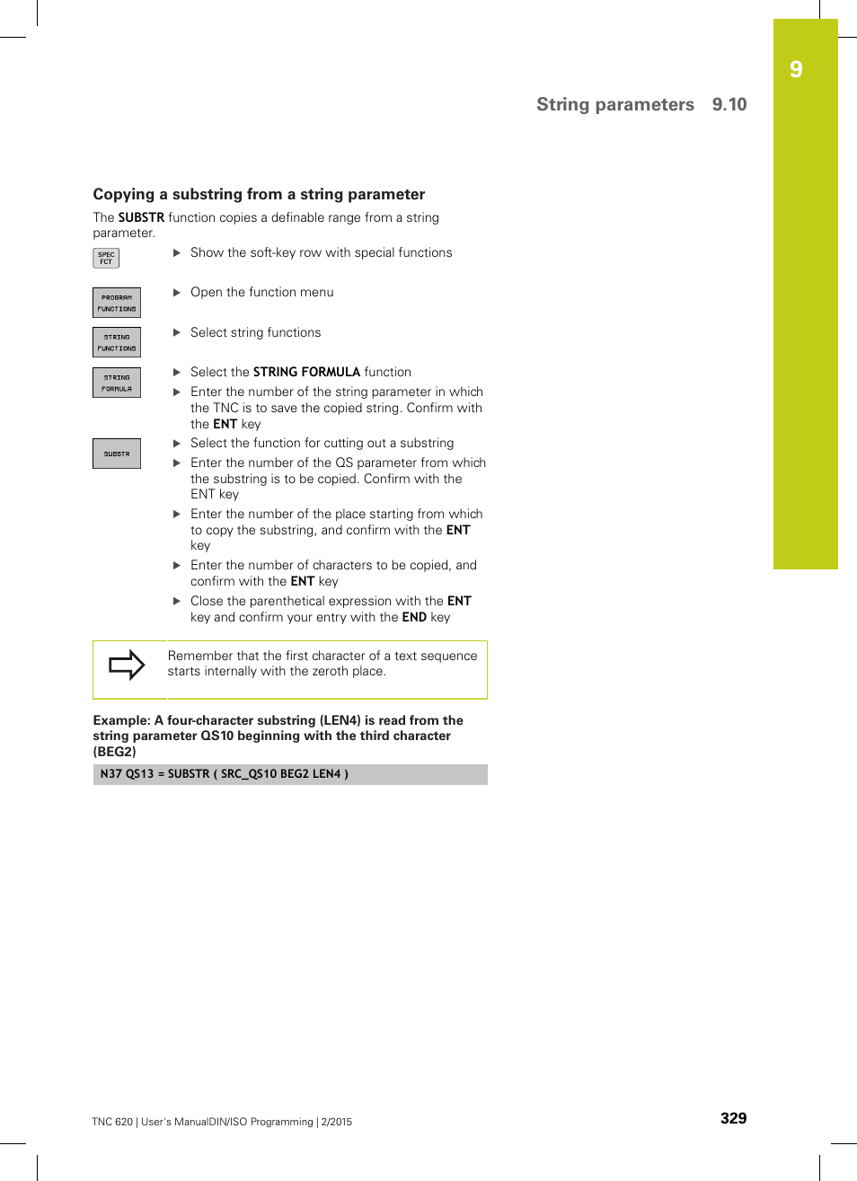 Copying a substring from a string parameter, String parameters 9.10 | HEIDENHAIN TNC 620 (81760x-02) ISO programming User Manual | Page 329 / 629