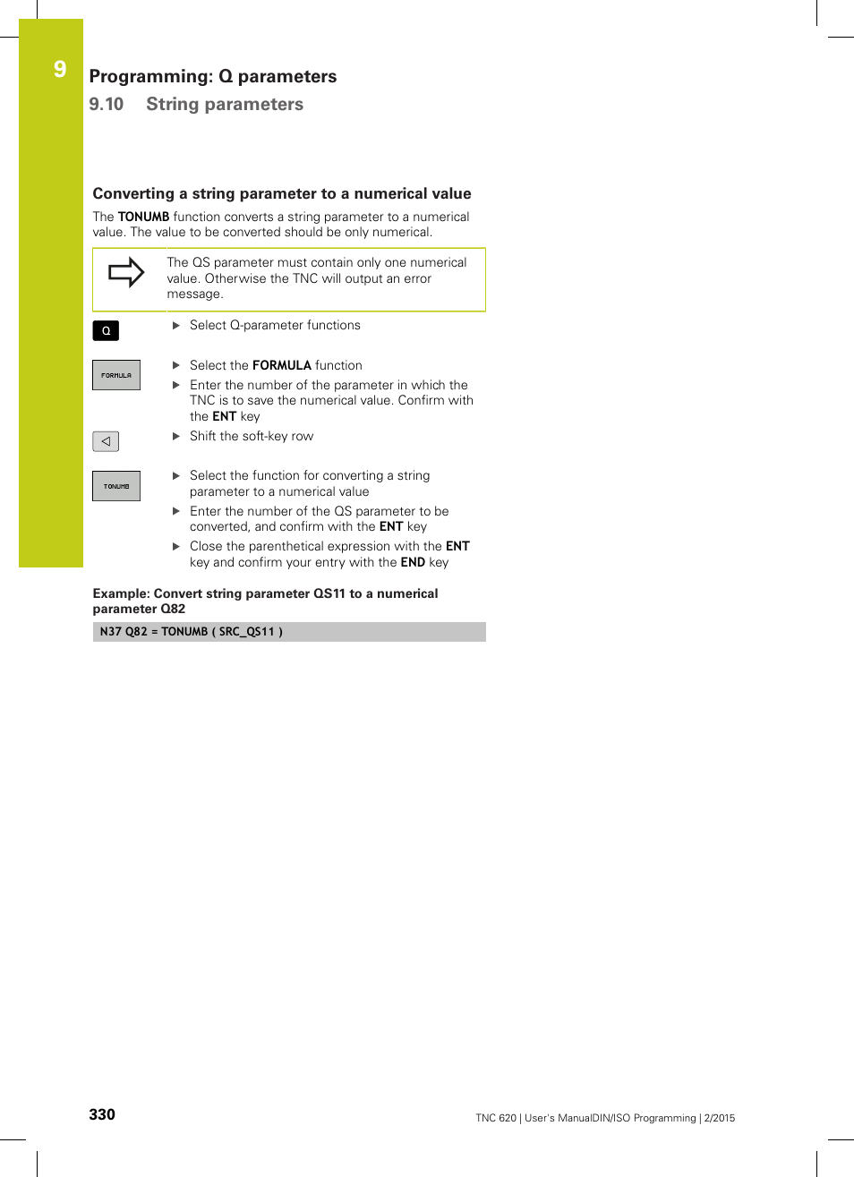 Converting a string parameter to a numerical value, Programming: q parameters 9.10 string parameters | HEIDENHAIN TNC 620 (81760x-02) ISO programming User Manual | Page 330 / 629