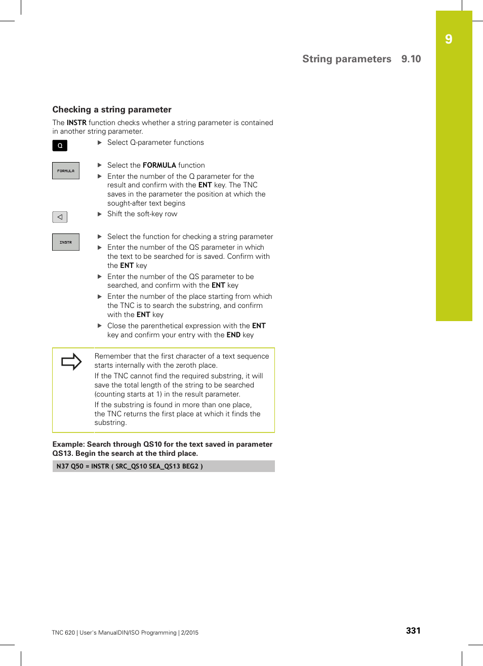 Checking a string parameter, String parameters 9.10 | HEIDENHAIN TNC 620 (81760x-02) ISO programming User Manual | Page 331 / 629