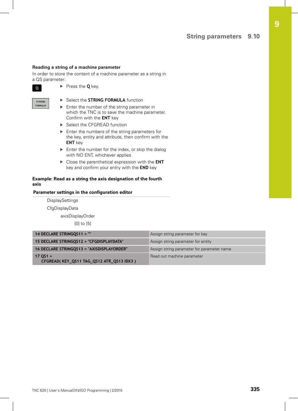 String parameters 9.10 | HEIDENHAIN TNC 620 (81760x-02) ISO programming User Manual | Page 335 / 629