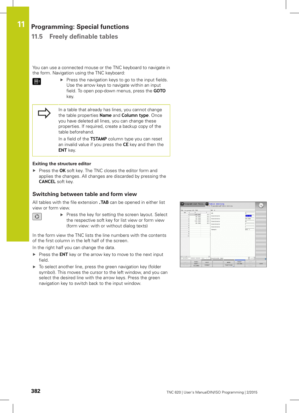 Switching between table and form view | HEIDENHAIN TNC 620 (81760x-02) ISO programming User Manual | Page 382 / 629