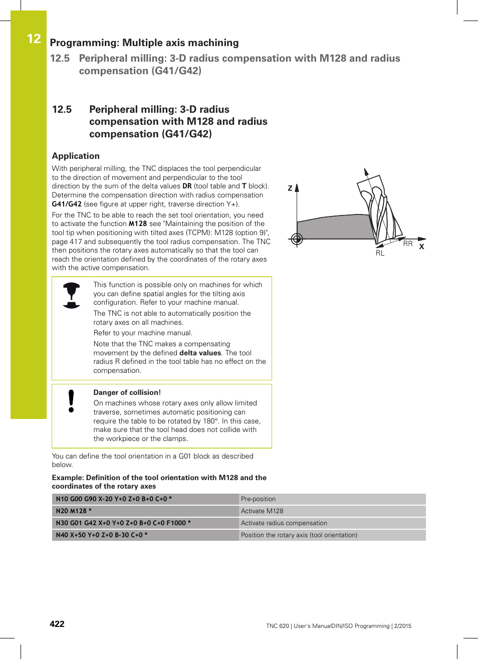 Application, G42) | HEIDENHAIN TNC 620 (81760x-02) ISO programming User Manual | Page 422 / 629