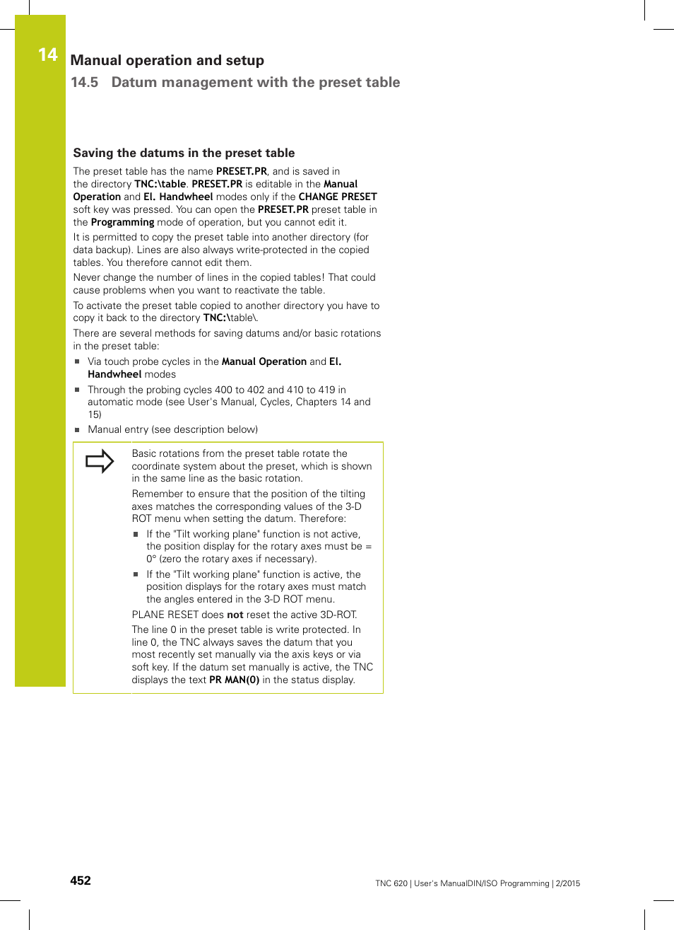 Saving the datums in the preset table | HEIDENHAIN TNC 620 (81760x-02) ISO programming User Manual | Page 452 / 629