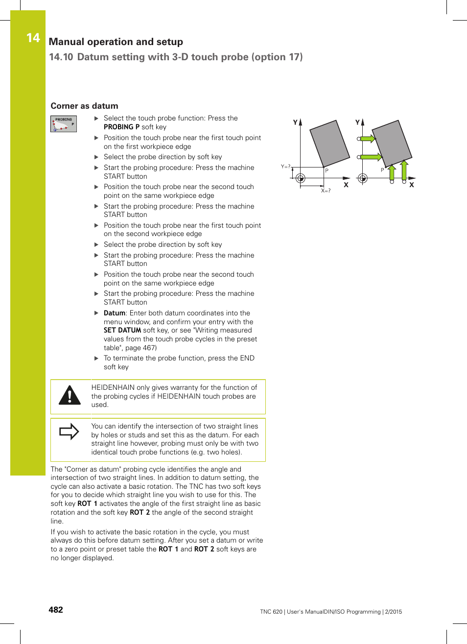 Corner as datum | HEIDENHAIN TNC 620 (81760x-02) ISO programming User Manual | Page 482 / 629
