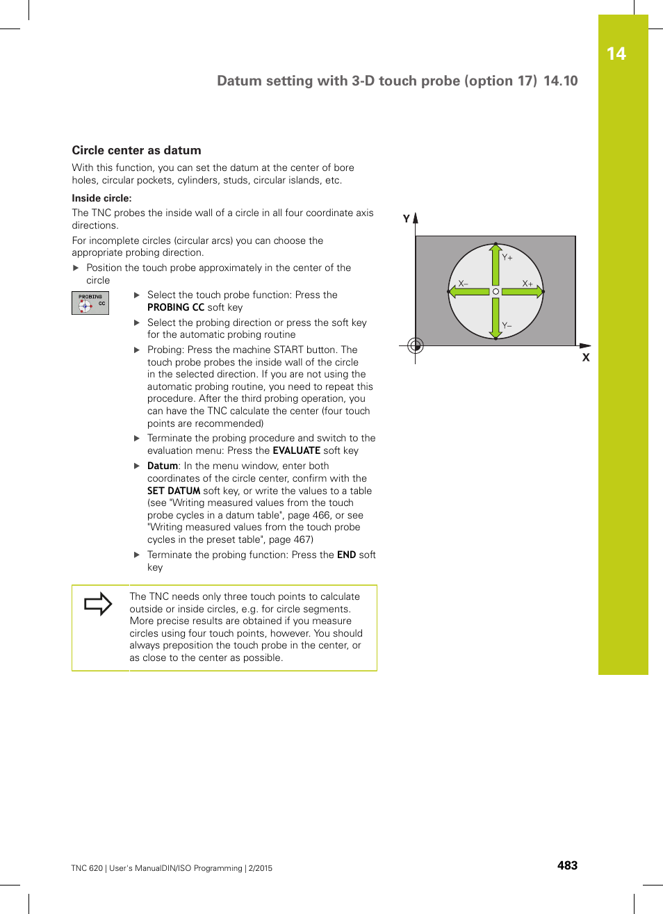 Circle center as datum | HEIDENHAIN TNC 620 (81760x-02) ISO programming User Manual | Page 483 / 629