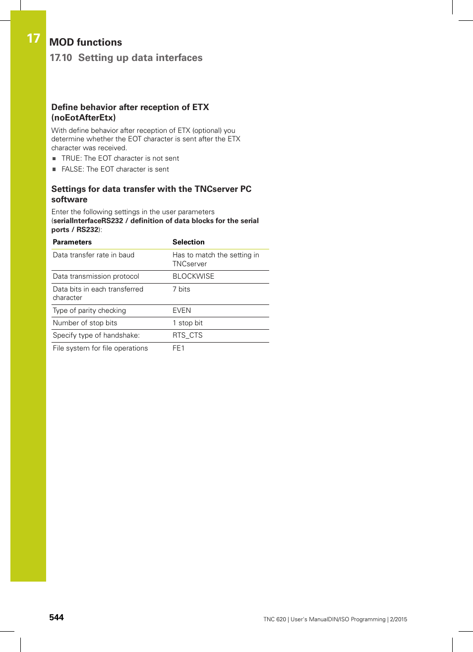 Mod functions 17.10 setting up data interfaces | HEIDENHAIN TNC 620 (81760x-02) ISO programming User Manual | Page 544 / 629