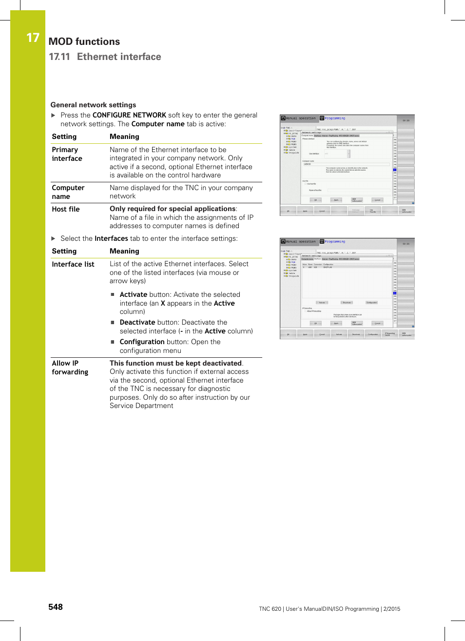 Mod functions 17.11 ethernet interface | HEIDENHAIN TNC 620 (81760x-02) ISO programming User Manual | Page 548 / 629