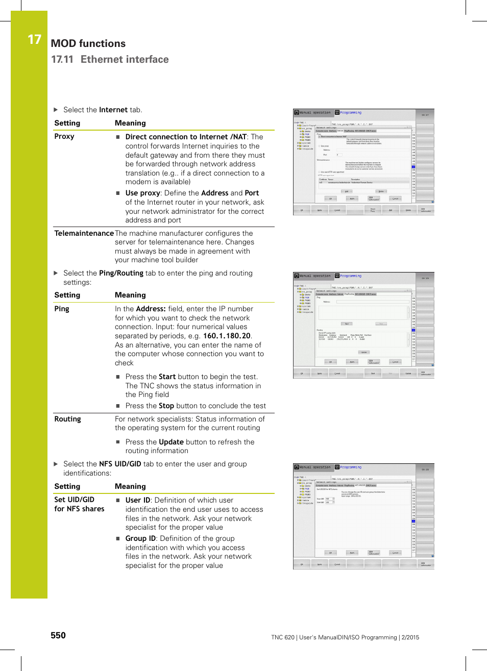 Mod functions 17.11 ethernet interface | HEIDENHAIN TNC 620 (81760x-02) ISO programming User Manual | Page 550 / 629